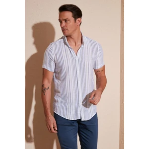 Çizgili % 100 Pamuk Slim Fit Kısa Kollu Gömlek Erkek GÖMLEK CF23S116097
