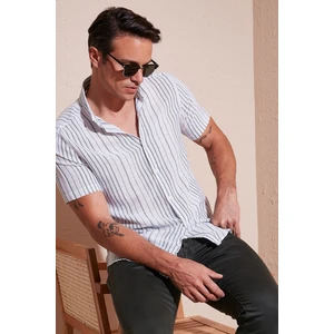 Çizgili % 100 Pamuk Slim Fit Kısa Kollu Gömlek Erkek GÖMLEK CF23S116097