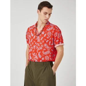 Yazlık Gömlek Kısa Kollu Devrik Yaka Etnik Baskı Detaylı