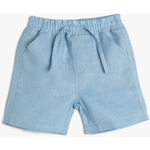 Keten Şort Cepli Beli Lastikli Bağlamlı Pamuklu