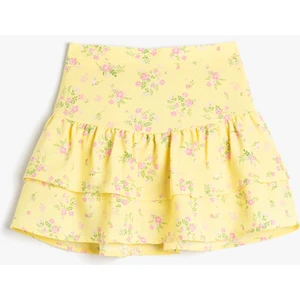 Etek Fırfırlı Çiçekli Beli Lastikli Pamuklu