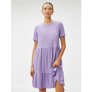 Kısa Elbise Katlı Kısa Kollu Bisiklet Yaka