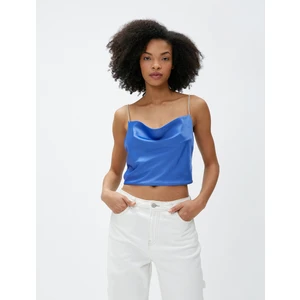 Saten Bluz Degaje Yaka İnce Taş Askılı