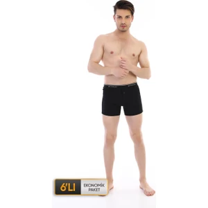 Çift Kaplan Erkek Elastanlı Biyeli Siyah Boxer Şort 0880 6'lı Ekonomik Paket