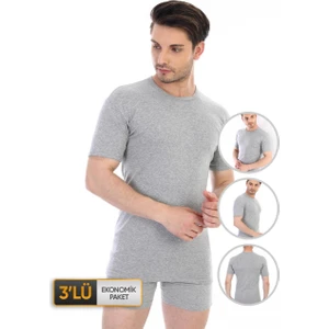 Çift Kaplan Erkek Ribana Bisiklet Yaka Gri Fanila 0841 3'lü Ekonomik Paket
