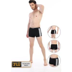 Çift Kaplan Erkek Elastanlı Biyeli Siyah Boxer 0850 3'lü Ekonomik Paket