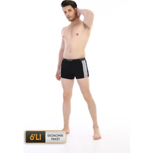 Çift Kaplan Erkek Elastanlı Biyeli Siyah Boxer 0850 6'lı Ekonomik Paket