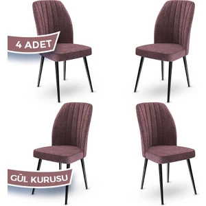 Concept Platinum Serisi Üst Kalite Mutfak Sandalyesi Metal Siyah Iskeletli 4 Adet Sandalye