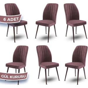 Concept Platinum Serisi Üst Kalite Mutfak Sandalyesi Metal Kahverengi Iskeletli 6 Adet Sandalye