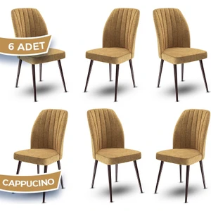 Concept Platinum Serisi Üst Kalite Mutfak Sandalyesi Metal Kahverengi Iskeletli 6 Adet Sandalye