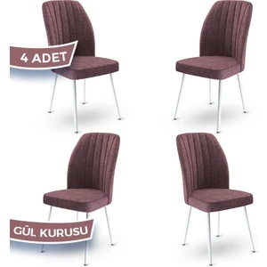 Concept Platinum Serisi Üst Kalite Mutfak Sandalyesi Metal Beyaz Iskeletli 4 Adet Sandalye