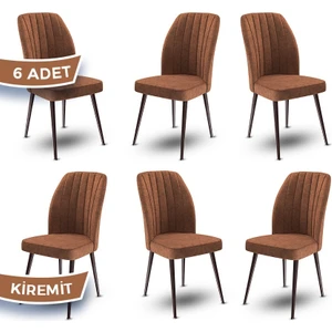 Concept Platinum Serisi Üst Kalite Mutfak Sandalyesi Metal Kahverengi Iskeletli 6 Adet Sandalye