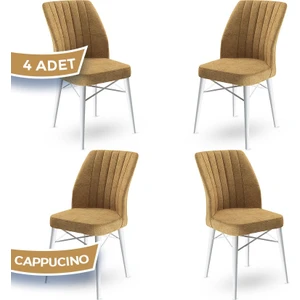 Concept Flex Serisi,  Üst Kalite Mutfak Sandalyesi Gürgen Beyaz Ahşap Ayak 4 Adet Sandalye