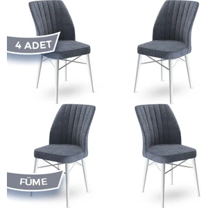 Concept Flex Serisi,  Üst Kalite Mutfak Sandalyesi Gürgen Beyaz Ahşap Ayak 4 Adet Sandalye