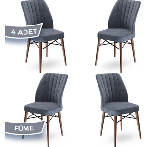 Concept Flex Serisi Üst Kalite Mutfak Sandalyesi Gürgen Ceviz Ahşap Ayak 4 Adet Sandalye