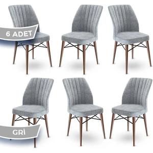 Concept Flex Serisi Üst Kalite Mutfak Sandalyesi Gürgen Ceviz Ahşap Ayak 6 Adet Sandalye
