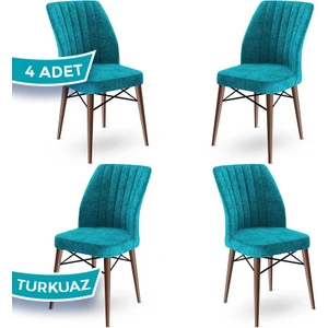Concept Flex Serisi Üst Kalite Mutfak Sandalyesi Gürgen Ceviz Ahşap Ayak 4 Adet Sandalye