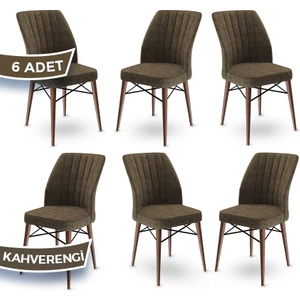Concept Flex Serisi Üst Kalite Mutfak Sandalyesi Gürgen Ceviz Ahşap Ayak 6 Adet Sandalye