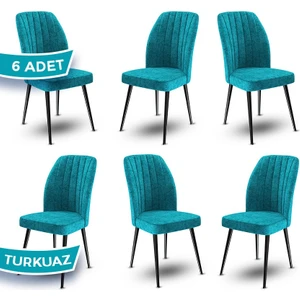Concept Platinum Serisi Üst Kalite Mutfak Sandalyesi Metal Siyah Iskeletli 6 Adet Sandalye