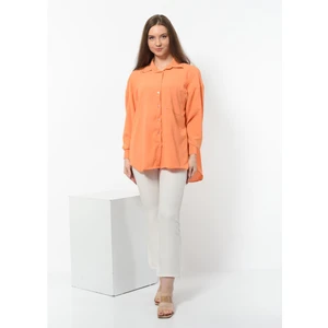 Kadın Aerobin Kumaş Düğmeli Oversize Gömlek Orange