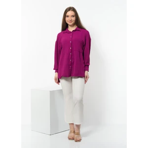 Kadın Aerobin Kumaş Düğmeli Oversize Gömlek Mürdüm