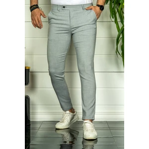Erkek Gri Slim Fit Çift Düğme Kumaş Pantolon