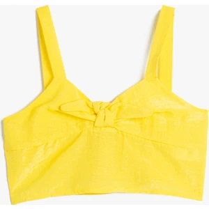 Crop Üst Askılı Dokulu Önden Bağlamalı Parlak