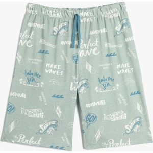 Şort Beli Bağlamalı Baskılı Pamuklu