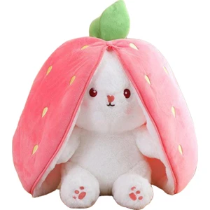 Vogue Element Tavşan Peluş Oyuncak Sevimli Fermuar Süslemesi Sevimli Uzun Kulaklı Yumuşak Yastık 25CM Pembe (Yurt Dışından)