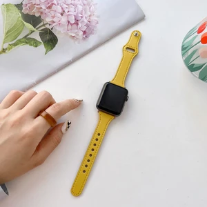 ZH Store Düz Doku Deri Kayış Için Apple Watch 7 41MM/40MM/38MM (Yurt Dışından)