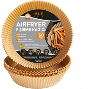 HAUSMARK Airfryer Pişirme Kağıdı 60 Adet 20CM Yuvarlak Yağsız Hava Fritözü Yağlı Air Fryer Kagit Philipstefal Mi