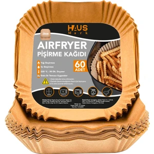 HAUSMARK Airfryer Pişirme Kağıdı 60 Adet 20CM Kare Yağsız Hava Fritözü Yağlı Air Fryer Kagit Philips Tefal Mi