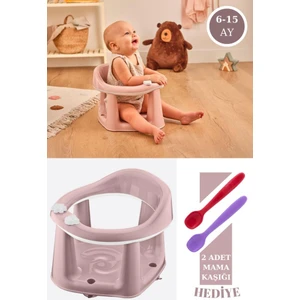 Vakumlu Bebek Banyo & Mama Oturağı + Silicolife 2 Adet Silikon Mama Kaşığı Hediye Pembe