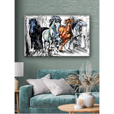 Kanvas Işıklı Sanatsal Atlar 70 x 50 cm Fiyatı