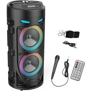 Ally ZQS4239 Mikrofonlu Taşınabilir Dev Speaker LED Işıklı Bluetooth Hoparlör - 4INC×2-8W×2