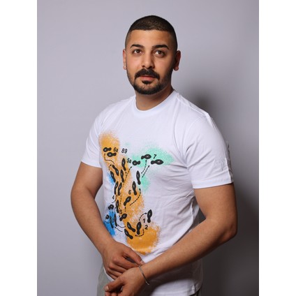 Unisex Beyaz Ön Baskılı Arka Düz Oversize T-Shirt