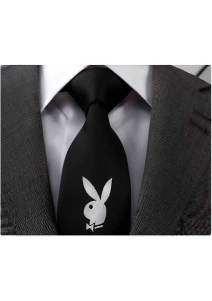 Playboy Tavşan Simgesi Siyah Kravat