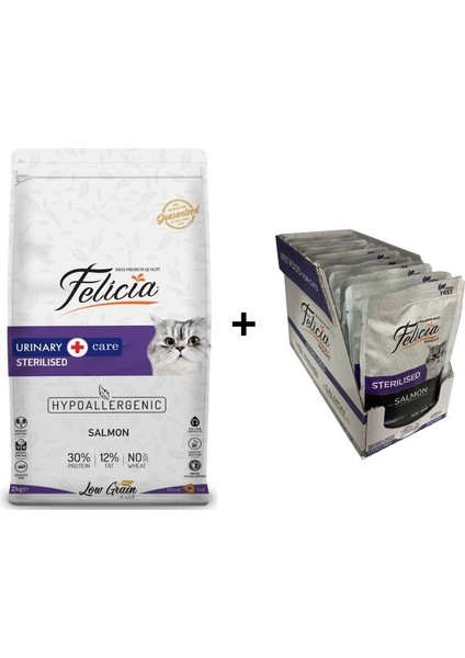 Somonlu Light Sterilised Kedi Maması 2 kg + 12 Adet Felicia Somonlu Kısır Yaş Mama 85 gr