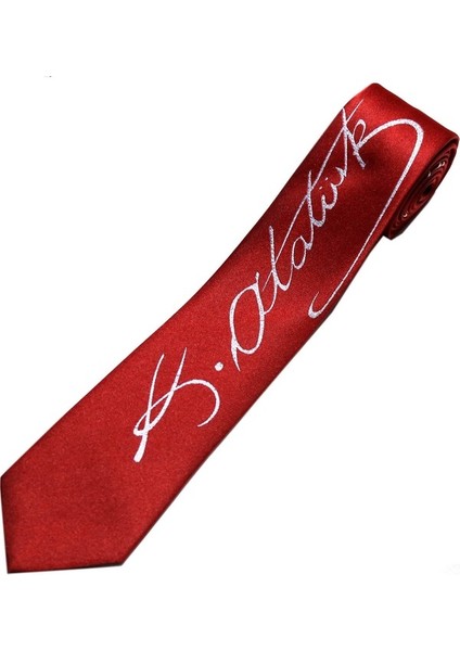 Atatürk Imza Kravat Kırmızı