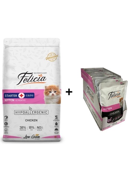 Yavru Tavuklu Kedi Maması 2 kg + 12 Adet Felicia Tavuklu Yavru Yaş Mama 85 gr