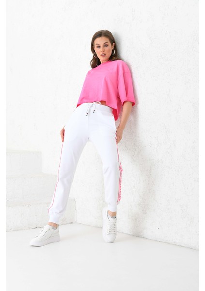 Cortına Parça Boyalı, Organik Pamuk, Pembe Crop T-Shırt