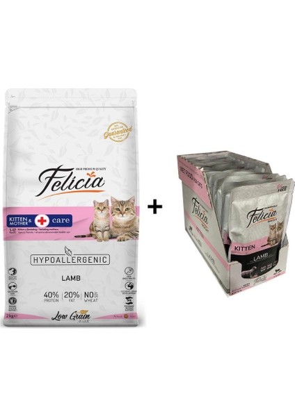 Kitten Kuzulu Yavru Kedi Maması 2 kg + 12 Adet Felicia Kuzulu Yavru Yaş Mama 85 gr