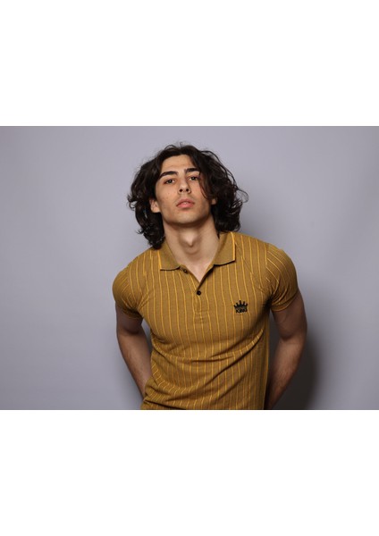 Sarı Renk Cizgili Hafif Likralı Polo Yaka Tshirt modelleri