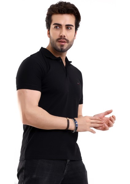 Erkek Pamuk &Likralı Polo Yaka Kısa Kollu Triko Bantlı Tişört modelleri