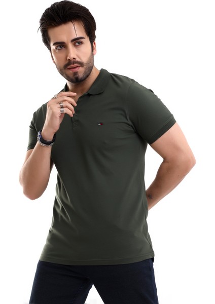 Erkek Pamuk &Likralı Polo Yaka Kısa Kollu Triko Bantlı Tişört modelleri