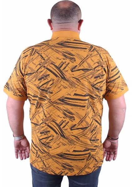 Büyük Beden Polo Yaka Tişört Geometri Desen 23411 Hardal fiyatları