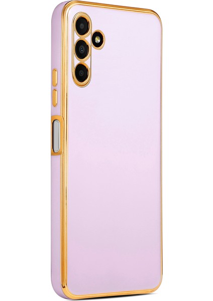 Samsung Galaxy A04S Kılıf Parlak Kenarlı Altın Işlemeli Kamera Korumalı Kapak (Bark)