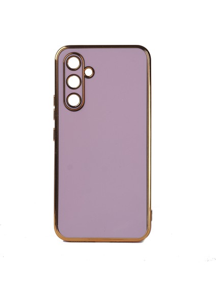 Samsung Galaxy A14 Kılıf Parlak Kenarlı Altın Işlemeli Kamera Korumalı Kapak (Bark)