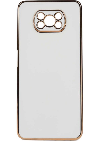 Xiaomi Poco X3 Kılıf Parlak Kenarlı Altın Işlemeli Kamera Korumalı Kapak (Bark)