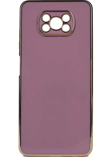 Xiaomi Poco X3 Kılıf Parlak Kenarlı Altın Işlemeli Kamera Korumalı Kapak (Bark)